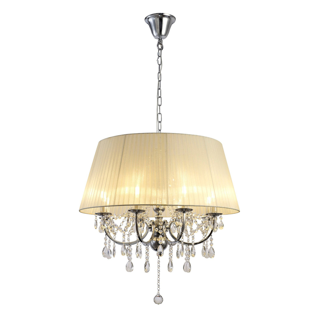 Olivia 70cm 8 Light Crystal Chandelier - Chrome With Ivory Shade