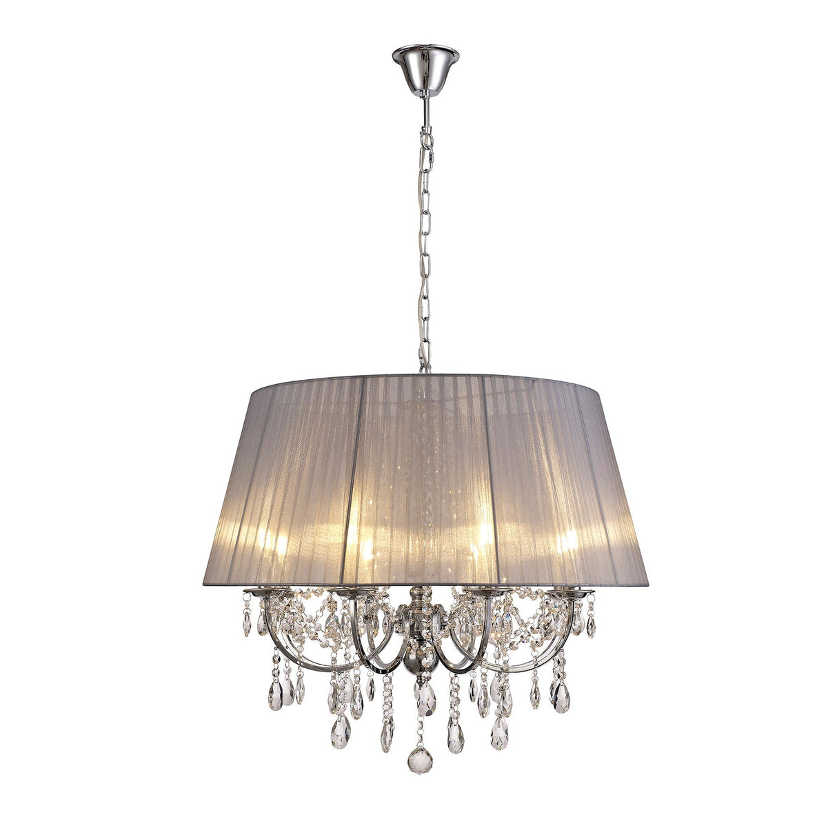 Olivia 70cm 8 Light Crystal Chandelier - Chrome With Grey Shade