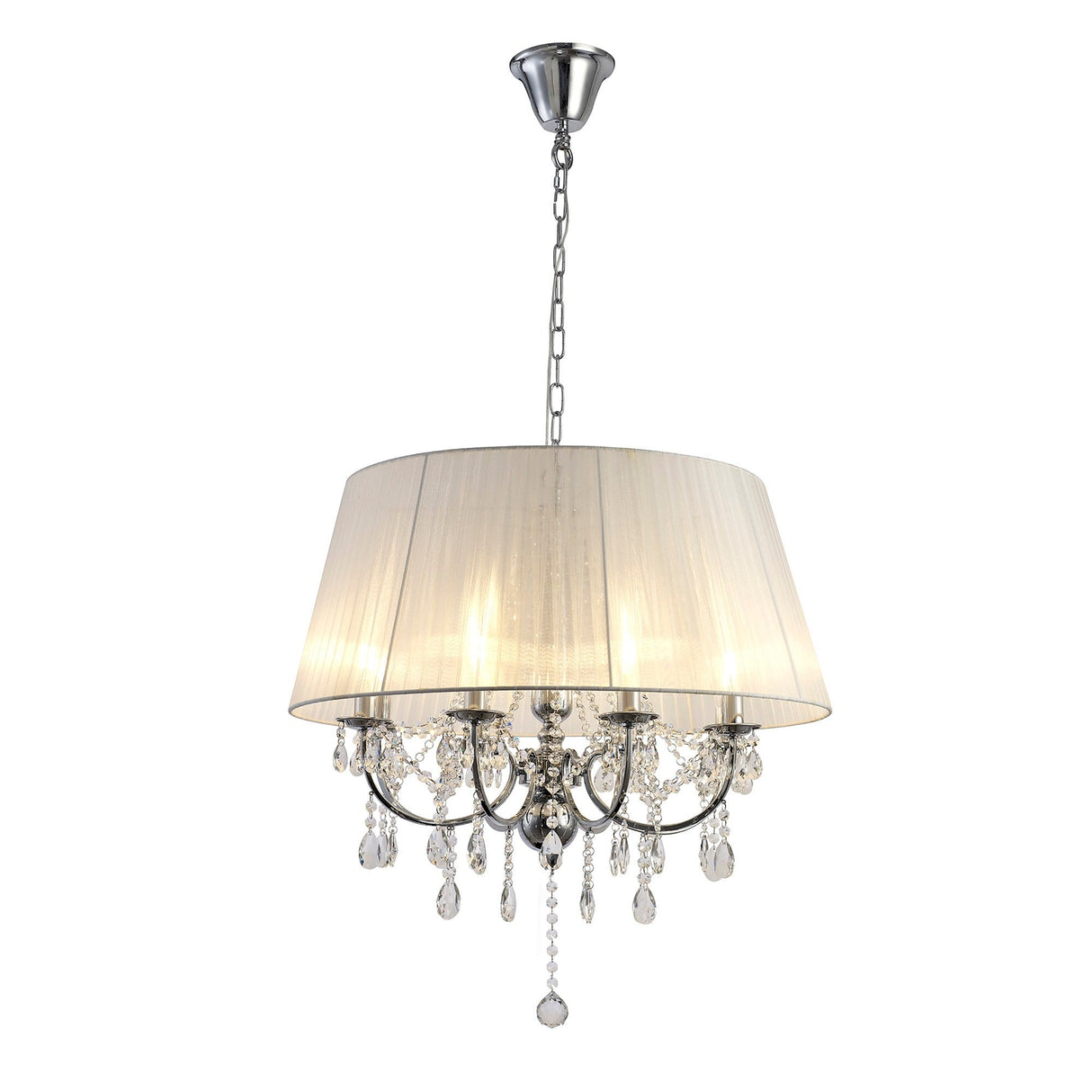 Olivia 70cm 8 Light Crystal Chandelier - Chrome With White Shade