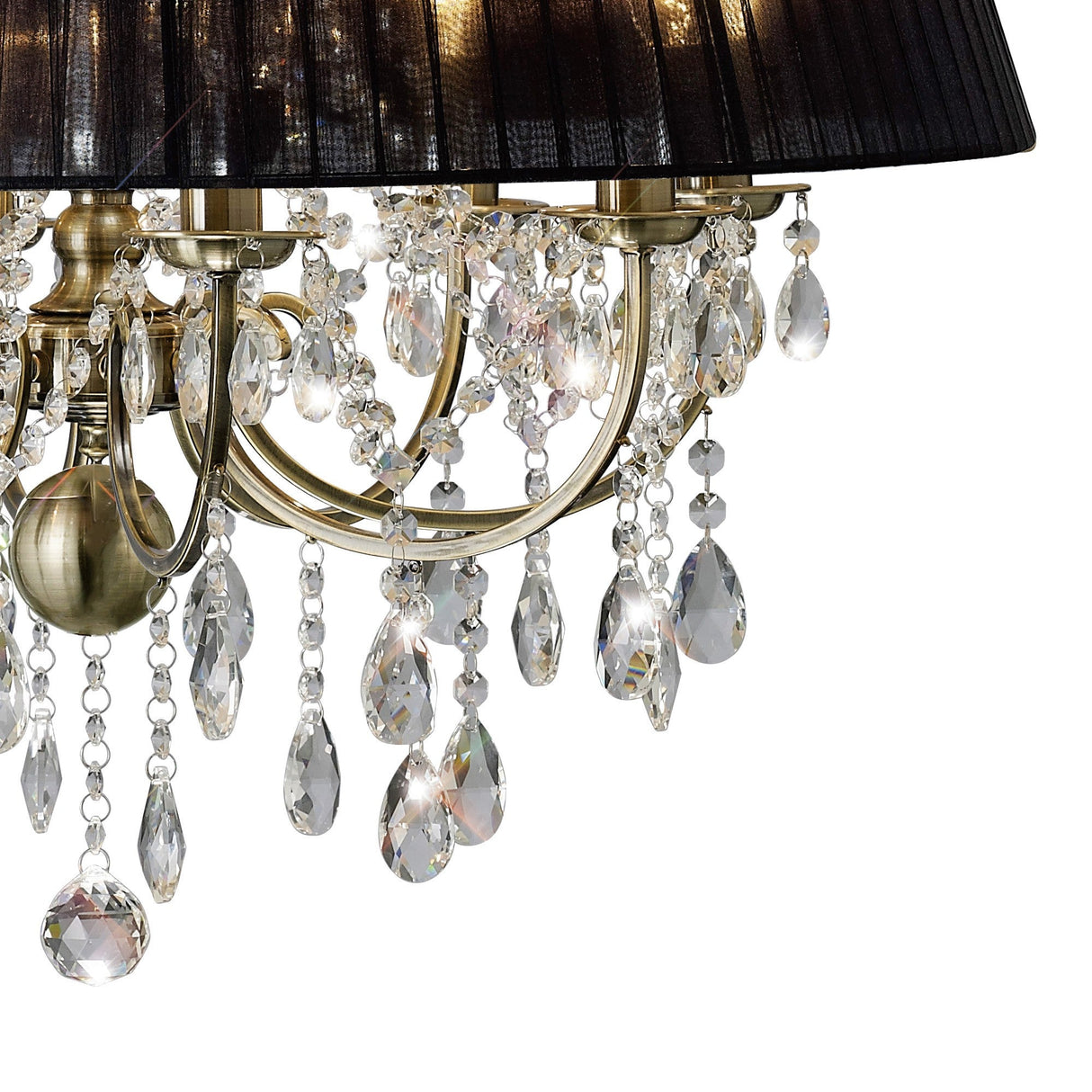Olivia 70cm 8 Light Crystal Chandelier - Brass With Black Shade