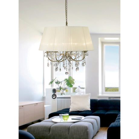 Olivia 70cm 8 Light Crystal Chandelier - Brass With Cream Shade