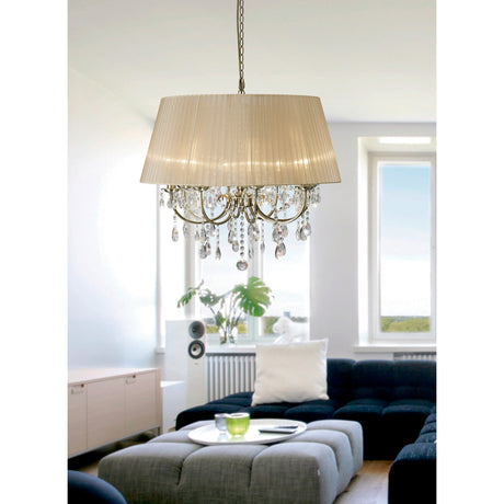 Olivia 70cm 8 Light Crystal Chandelier - Brass With Ivory Shade