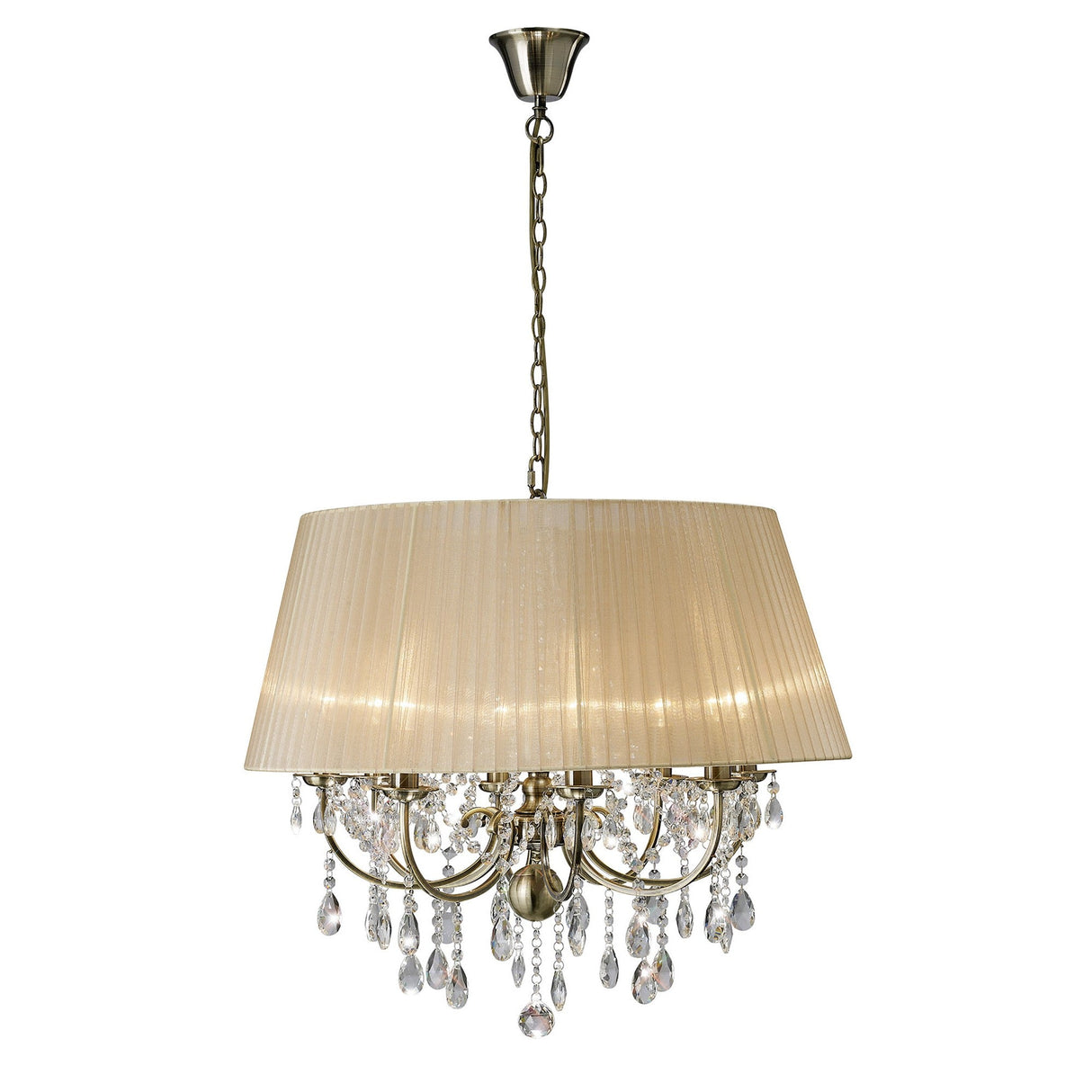 Olivia 70cm 8 Light Crystal Chandelier - Brass With Ivory Shade