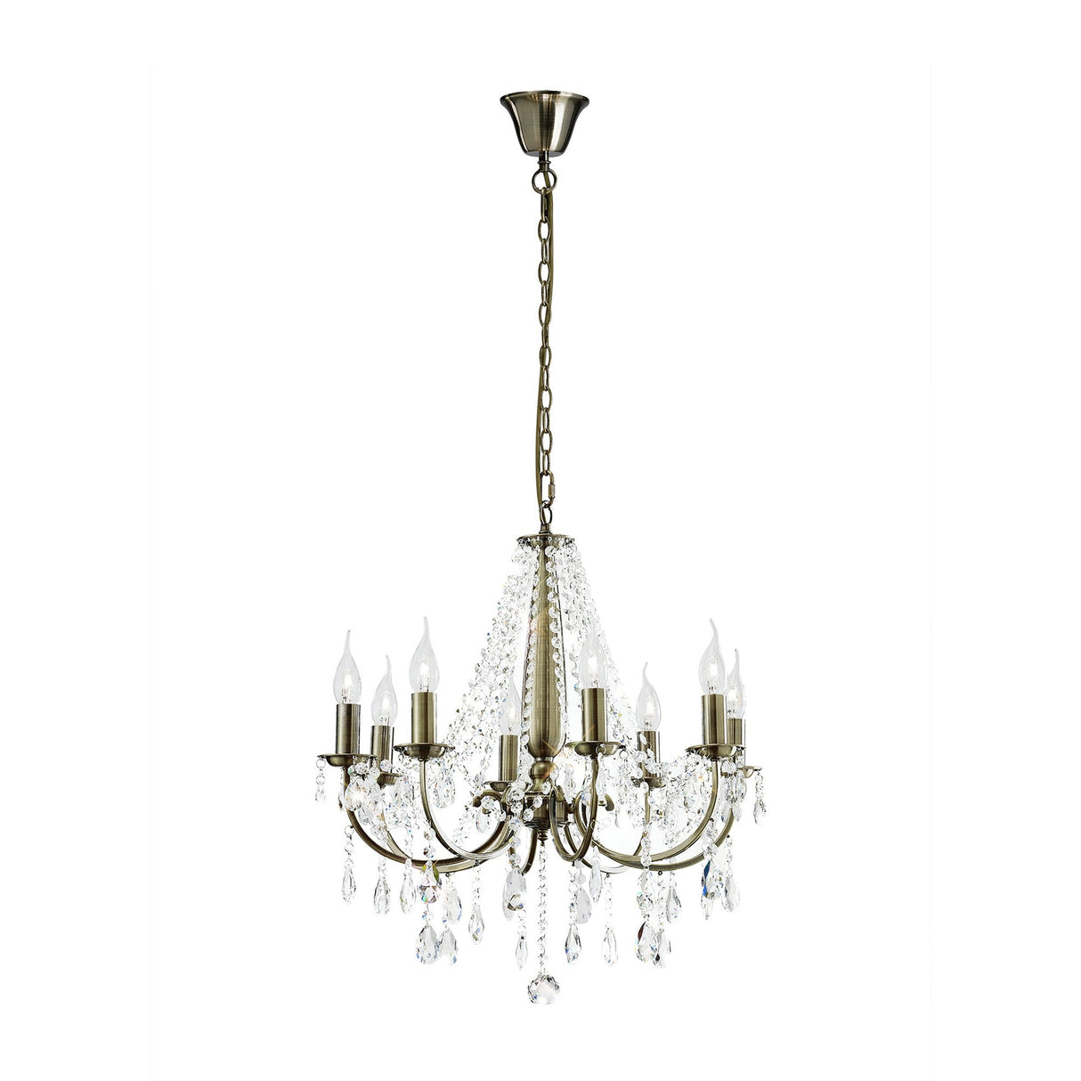 Olivia 58cm 8 Light Crystal Chandelier - Brass (Without Shade)