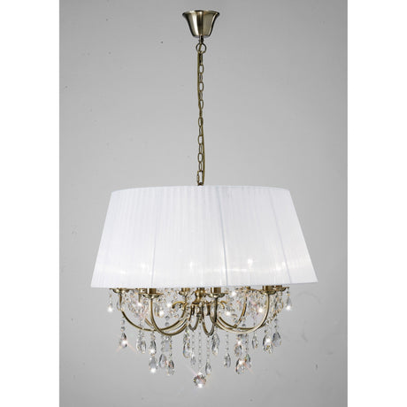 Olivia 70cm 8 Light Crystal Chandelier - Brass With White Shade