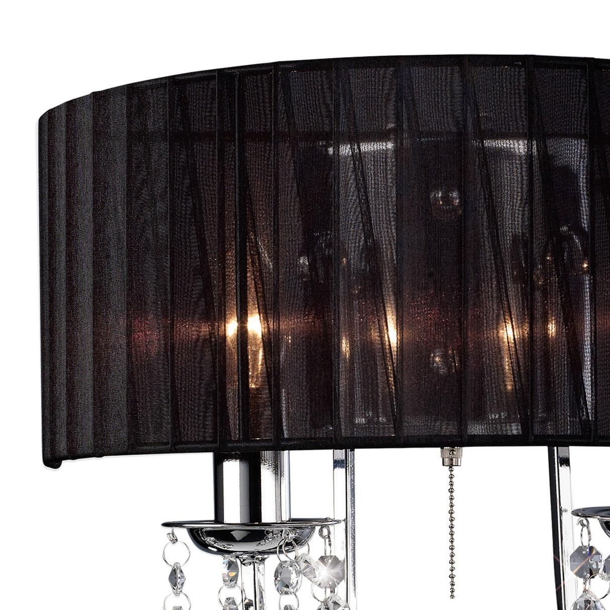 Olivia 2 Light Crystal Wall Light With Switch - Chrome With Black Shade