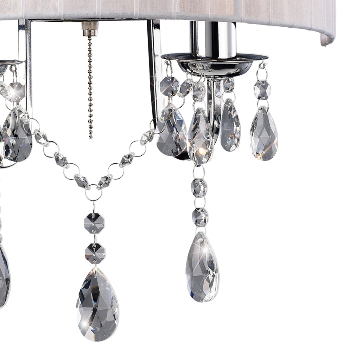 Olivia 2 Light Crystal Wall Light With Switch - Chrome With White Shade
