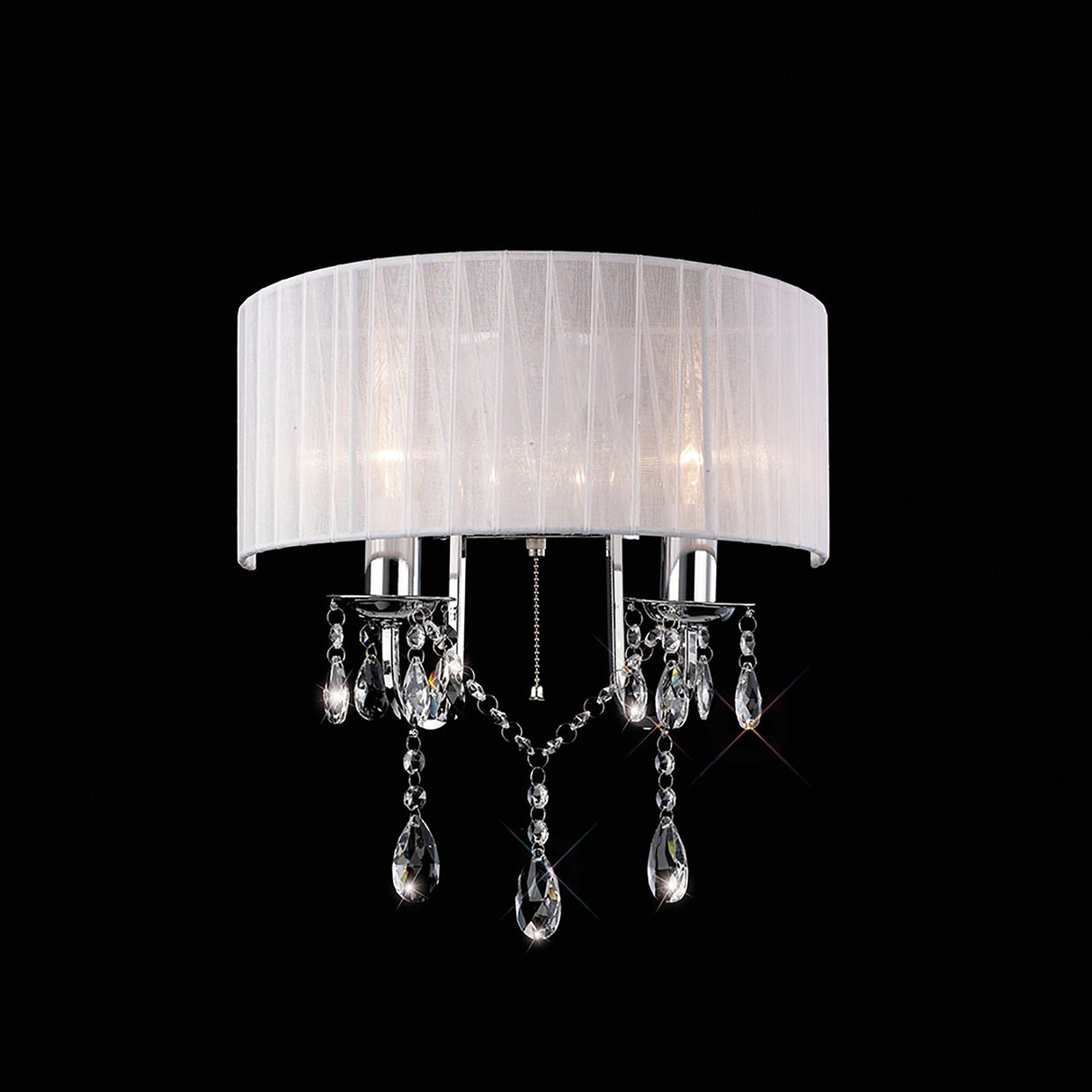 Olivia 2 Light Crystal Wall Light With Switch - Chrome With White Shade