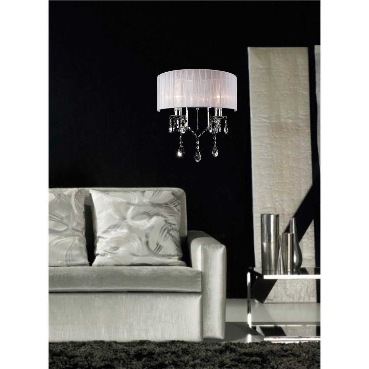 Olivia 2 Light Crystal Wall Light With Switch - Chrome With White Shade