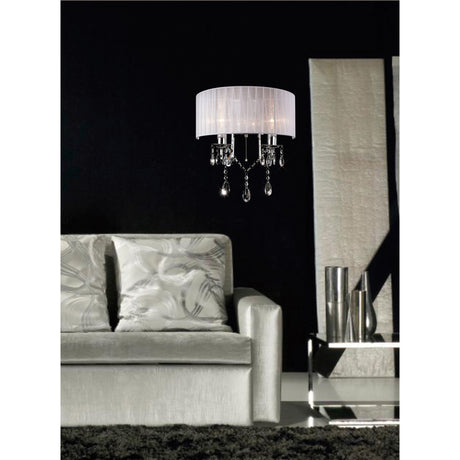 Olivia 2 Light Crystal Wall Light With Switch - Chrome With White Shade