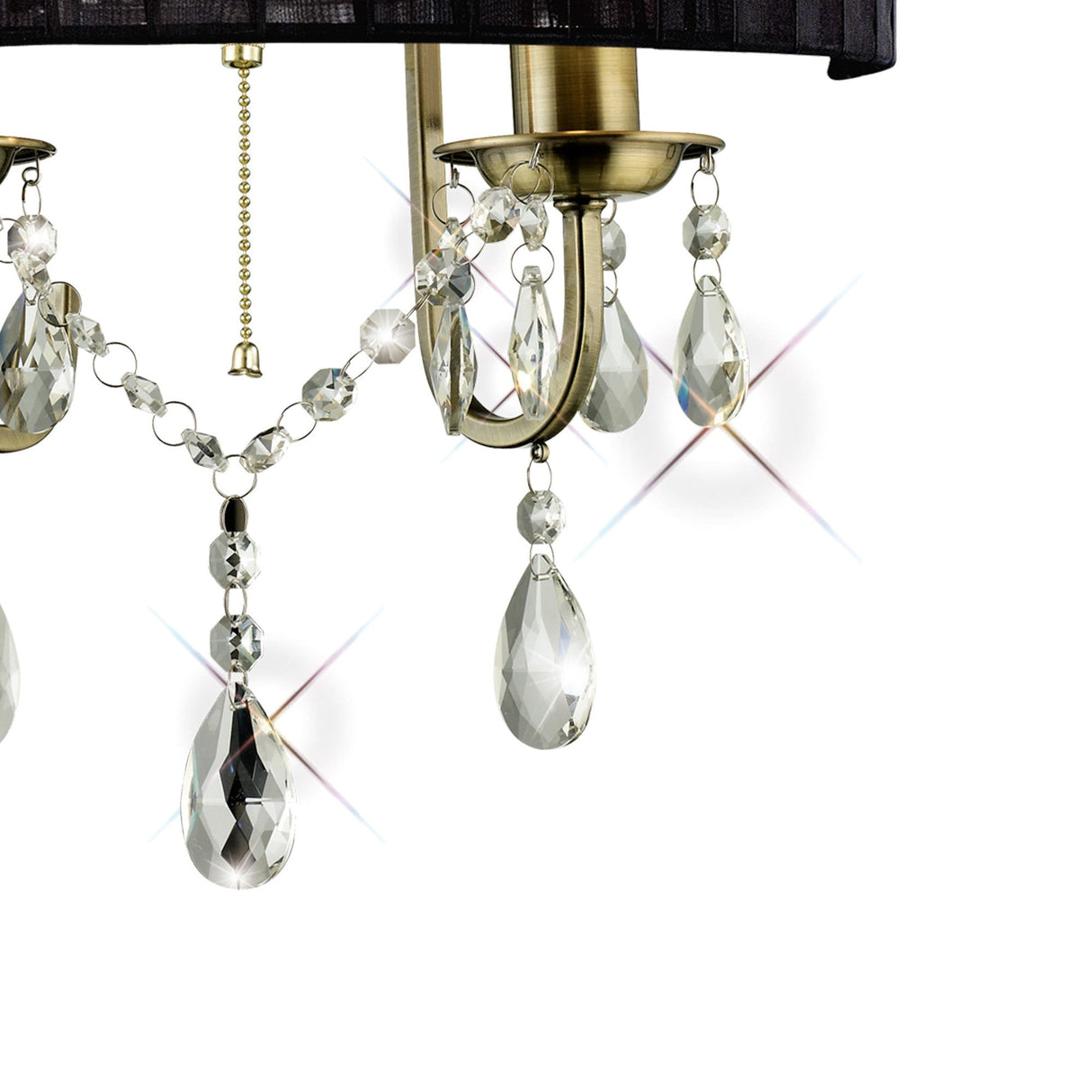 Olivia 2 Light Crystal Wall Light With Switch - Brass With Black Shade