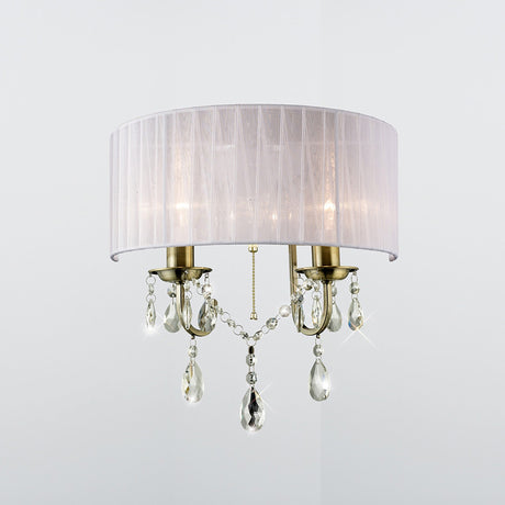 Olivia 2 Light Crystal Wall Light With Switch -  Brass With White Shade
