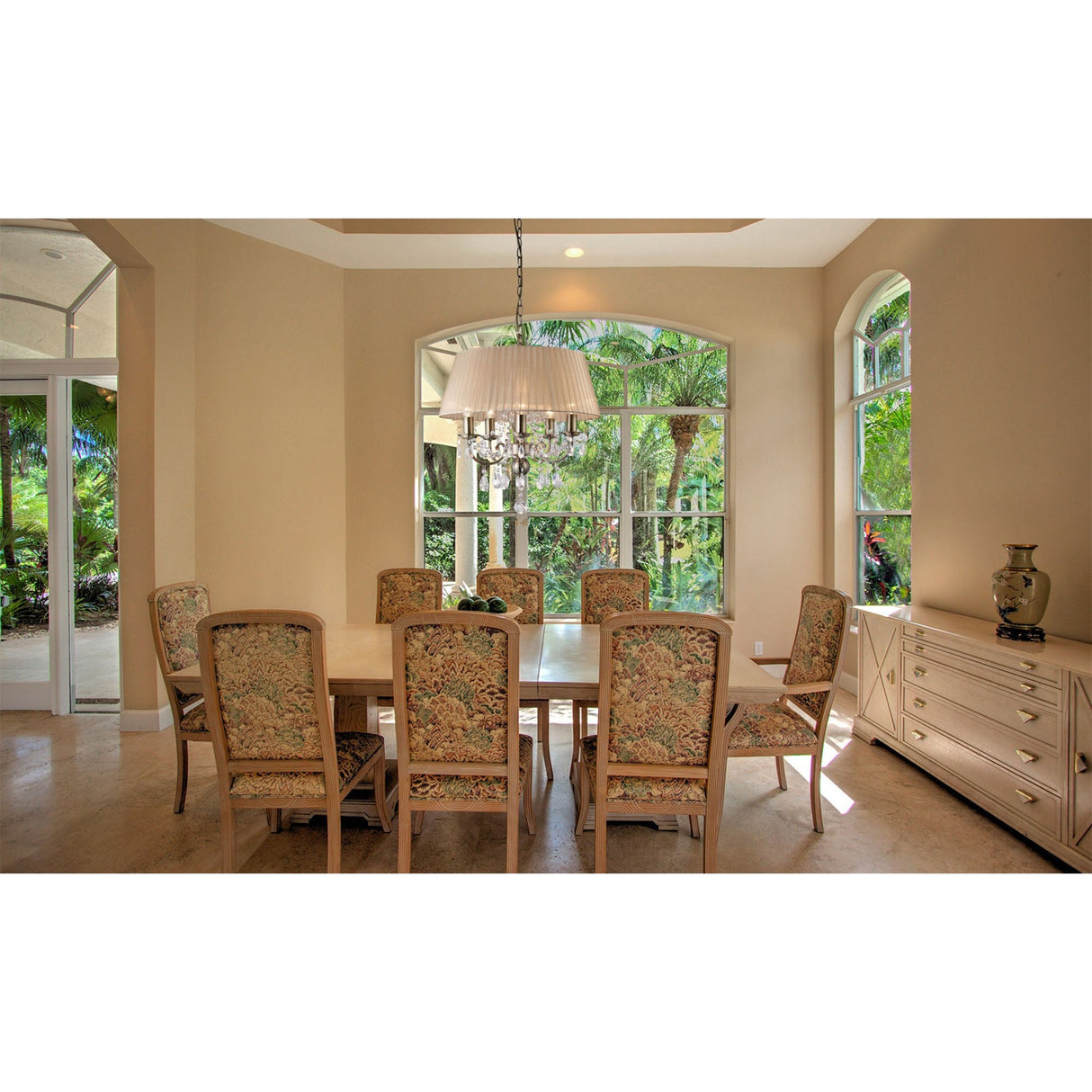 Olivia 50cm 5 Light Crystal Chandelier - Brass With Ivory Shade