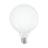 Opal glass LED globe bulb, G125 shape with E27 screw cap, shown on a plain white background, dimmable, 7.5W warm white.