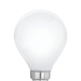 Opal glass golf ball LED bulb with E14 screw cap, rounded shape, dimmable, warm white 2700K, shown close-up on a plain white background.
