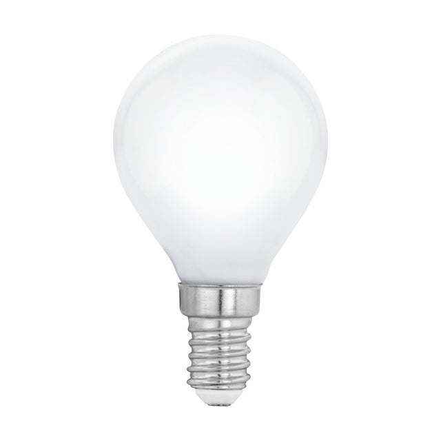 Opal LED golf ball bulb with E14 screw cap, rounded white glass shell, dimmable, 4.5W warm white, shown on a plain white background.