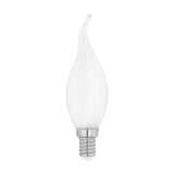 Opal LED bend-tip candle bulb with E14 screw cap, white glass finish, 4W warm white 470lm, shown on a plain white background.