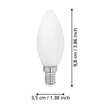 Opal LED candle bulb with E14 screw cap, shown on a white background with dimension labels: 9.8cm height and 3.5cm diameter.