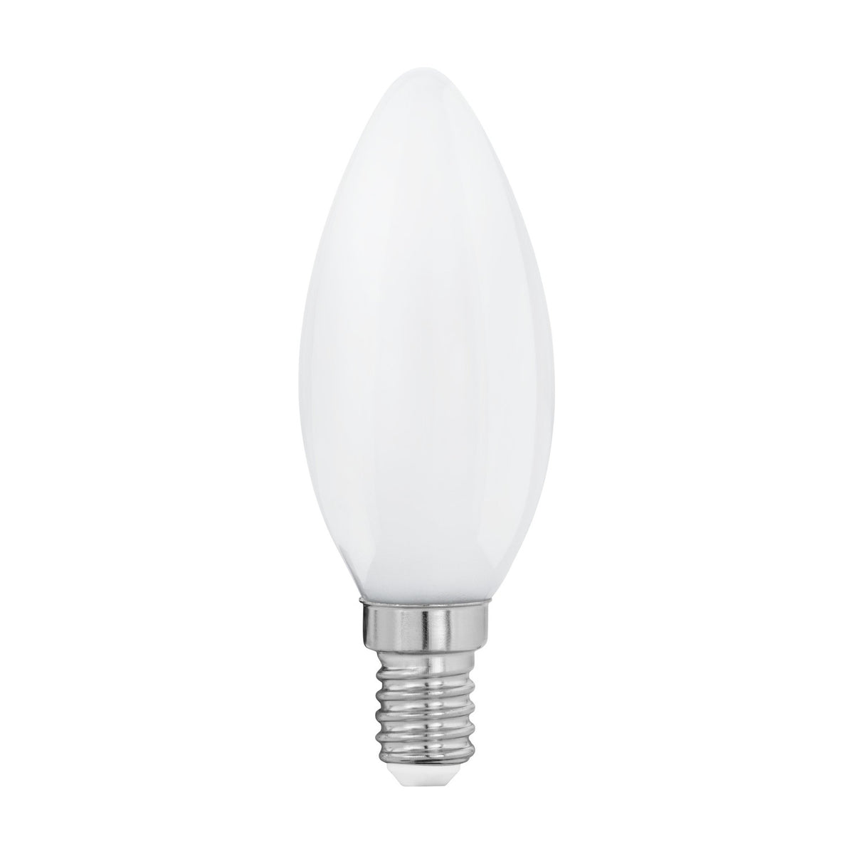 Opal LED candle bulb with E14 screw cap, C35 shape in milky white glass, 7W warm white 2700K, shown on a plain white background.