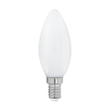 Opal LED candle bulb with E14 screw cap, C35 shape in milky white glass, 7W warm white 2700K, shown on a plain white background.