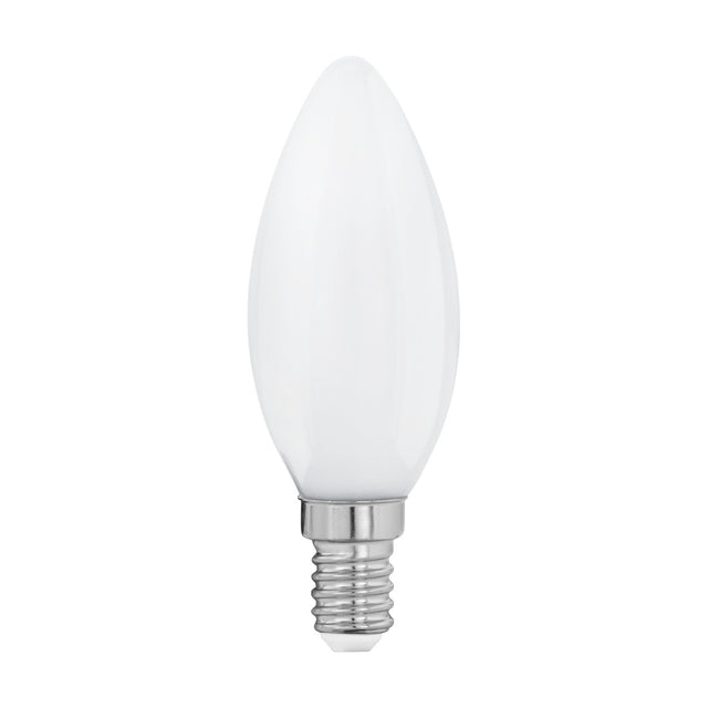 Opal LED candle bulb with E14 screw cap, C35 shape in milky white glass, 7W warm white 2700K, shown on a plain white background.