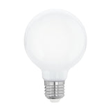 Opal LED globe bulb (G80) with E27 screw fitting, round milky white glass shade and chrome-coloured metal base, shown on a plain white background.