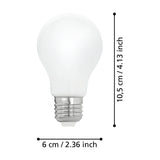 Opal LED GLS bulb with E27 screw cap, smooth milky white glass shell and silver metal fitting, shown with dimensions 10.5cm x 6cm on a plain white background.