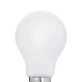 Opal LED GLS bulb with E27 screw cap in classic pear shape, milky white glass, shown close-up on a plain white background.