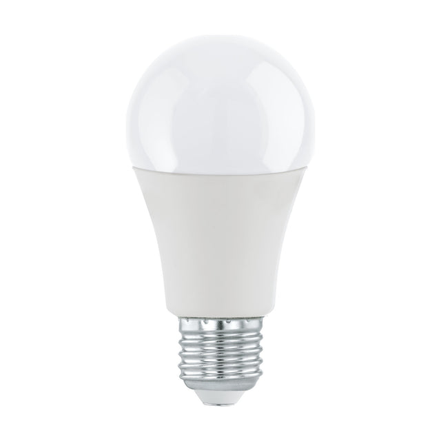 Opal LED GLS bulb with classic rounded shape and E27 screw cap, white plastic finish, shown upright on a plain white background.
