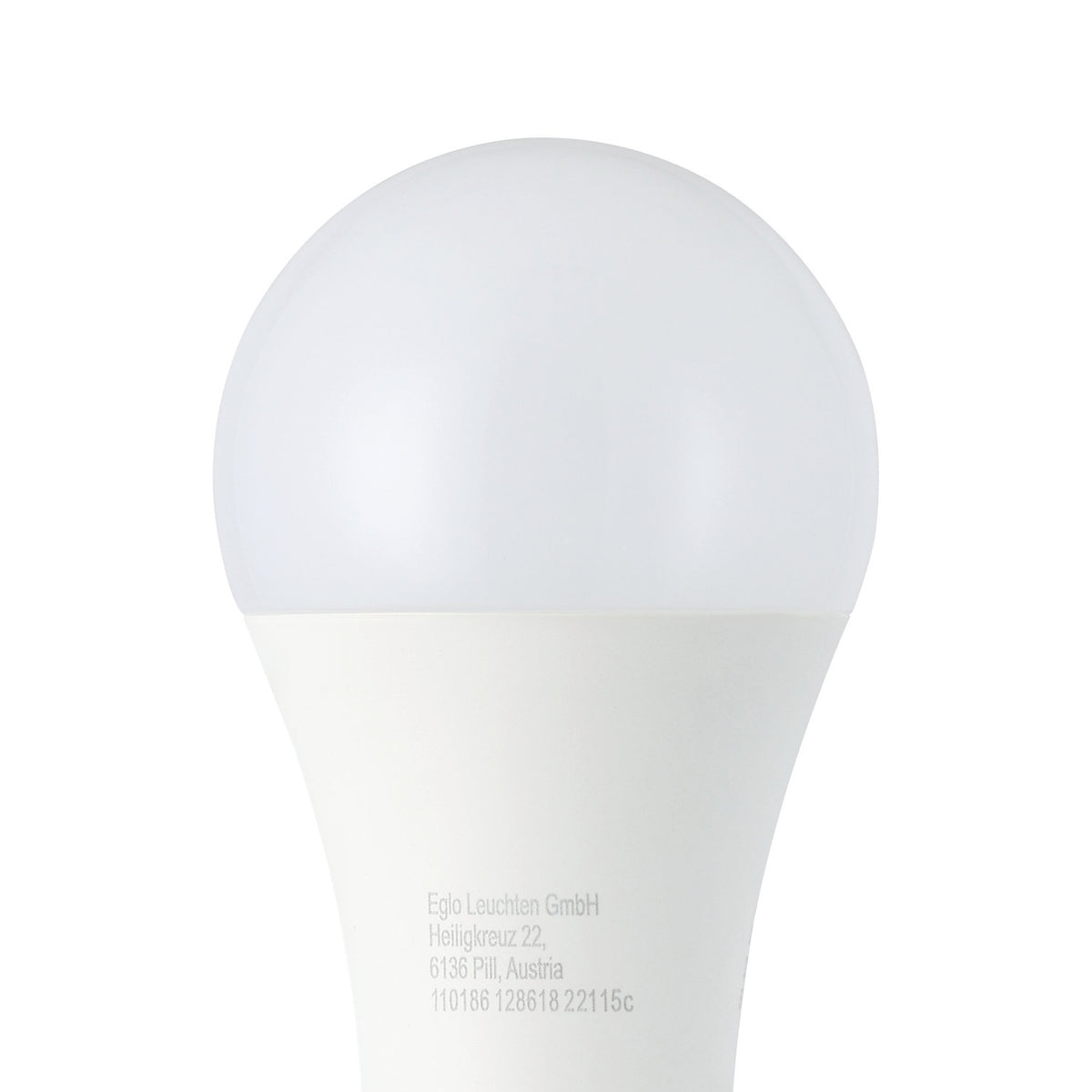 Opal LED GLS bulb with E27 screw cap, classic pear shape and white plastic shade, shown close-up with visible base text, on a plain white background.