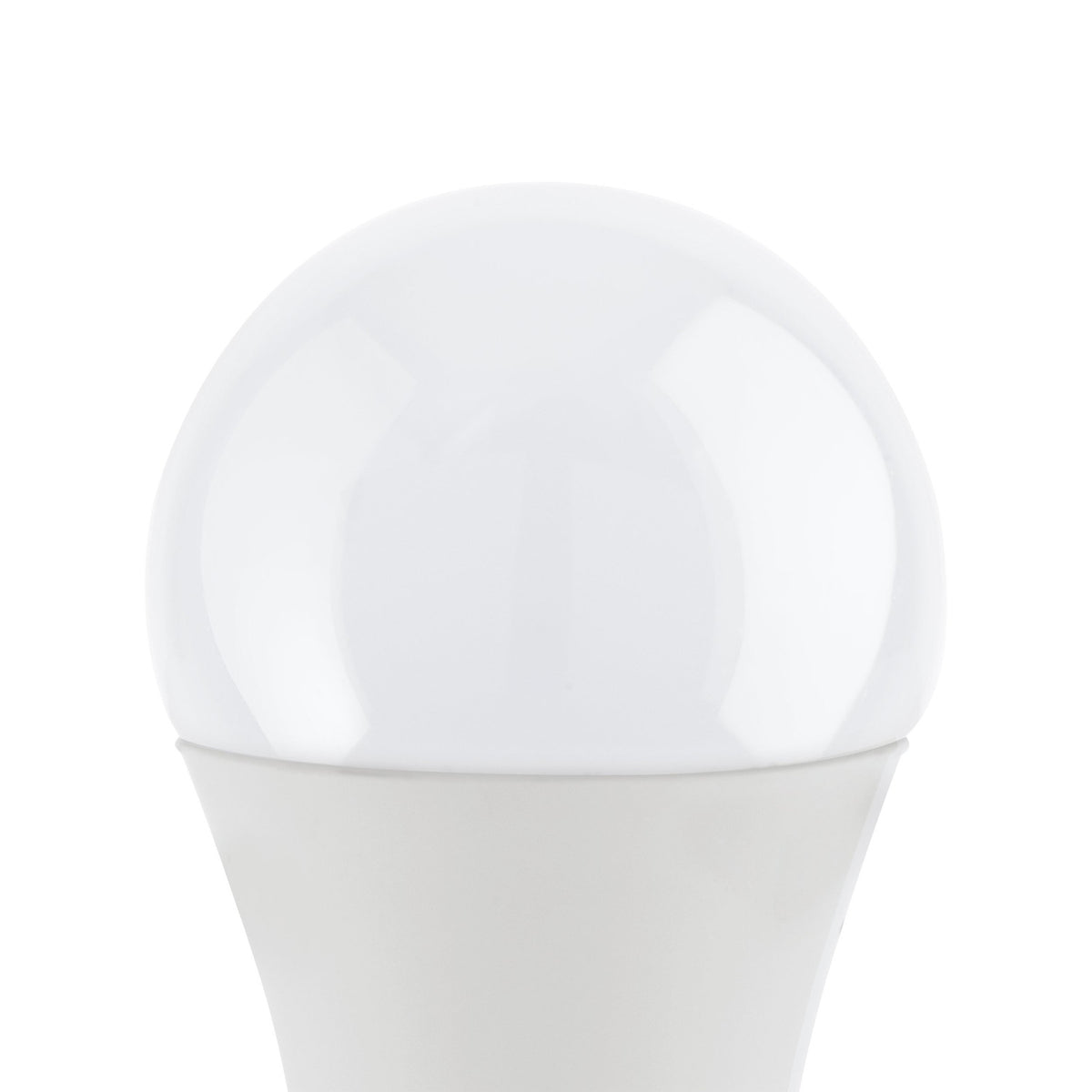 Close-up of an Opal LED GLS bulb with E27 screw cap, showing its rounded opal dome and tapered white plastic neck, 7.8W cool white, on a plain white background.