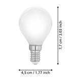 Opal LED golf ball bulb with E14 screw cap, shown with dimensions labelled 7.7cm height and 4.5cm width on a plain white background.