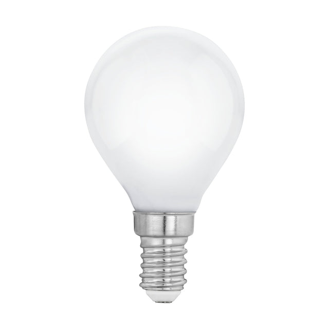 Opal LED golf ball bulb with E14 screw cap, P45 rounded white glass globe, 7W warm white 2700K, shown on a plain white background.