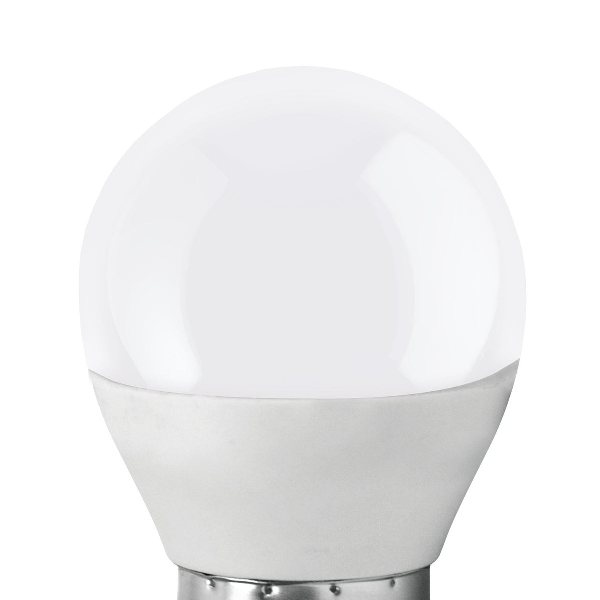 Opal LED golf ball bulb with E27 screw cap, G45 shape, white plastic finish, shown on a plain white background.