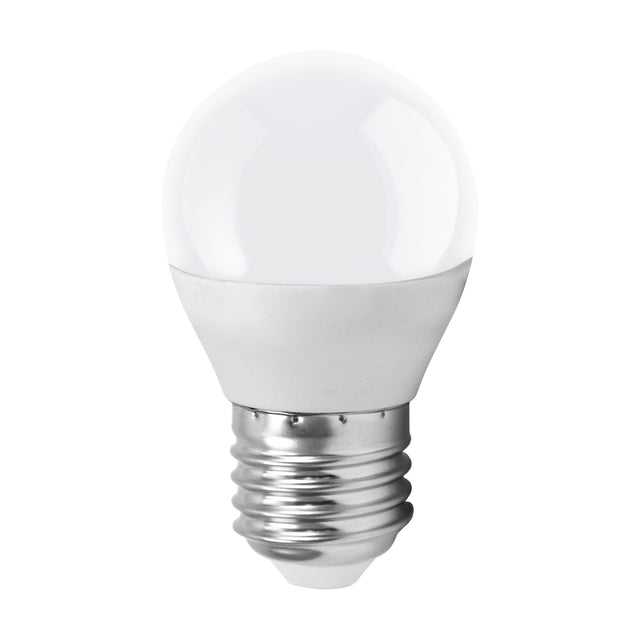 Opal LED golf ball bulb with E27 screw cap and brushed silver base, shown on a plain white background, 3.4W cool white, non-dimmable.