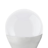 Close-up of an opal LED golf ball bulb, G45 shape with E27 screw cap, white rounded plastic shade on a silver base, shown on a plain white background.