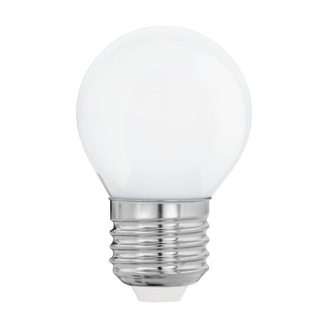 Opal LED golf ball bulb with E27 screw cap, round milky white glass globe, 4W warm white 2700K, shown on a plain white background.