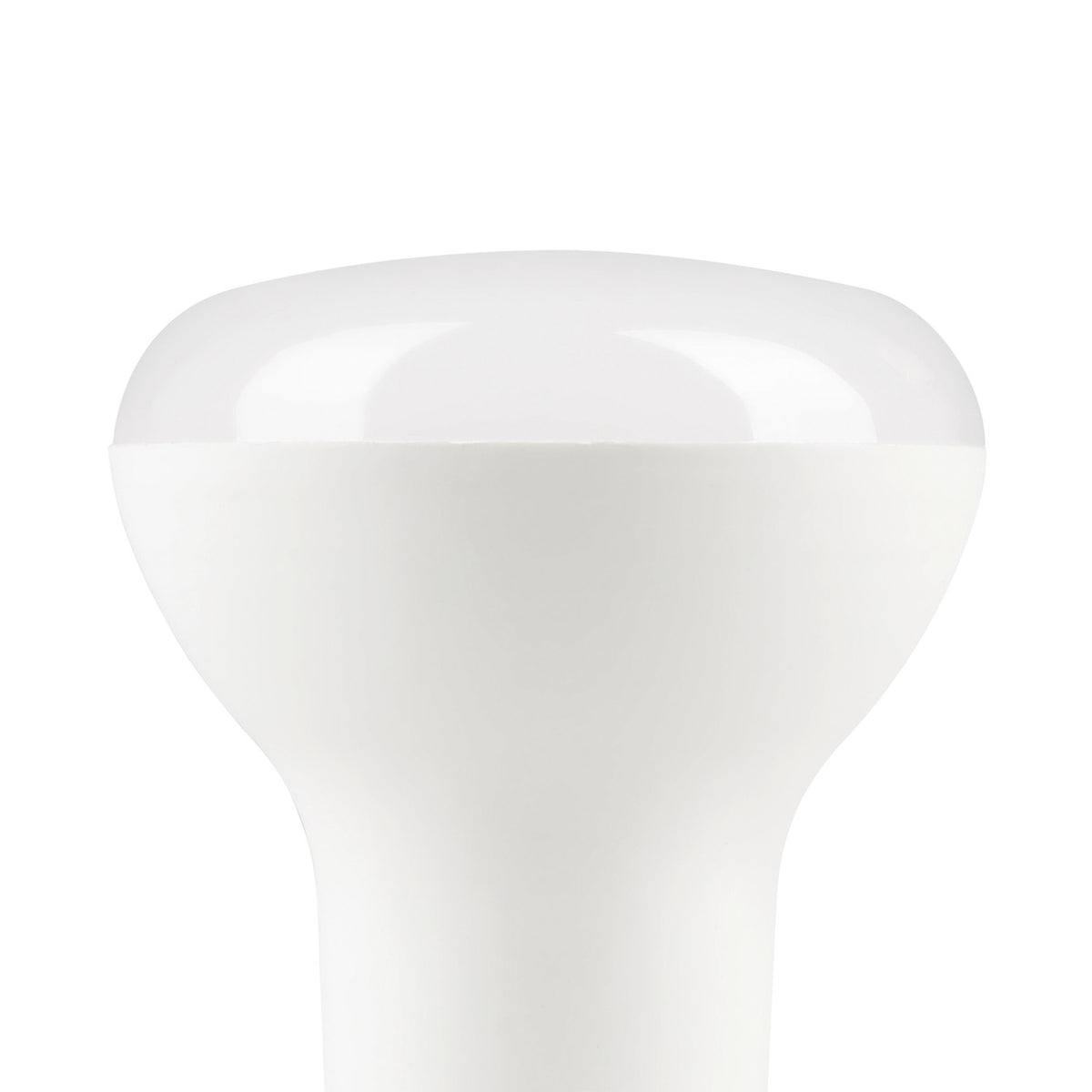 Close-up of the Opal LED Reflector Bulb E27 R63, showing its smooth white dome and tapered neck in R63 profile, 4.4W cool white, on a plain background.