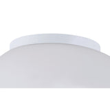Close-up of the Mantra Opal flush ceiling light showing the frosted white glass dome and polished chrome mount against a plain background.