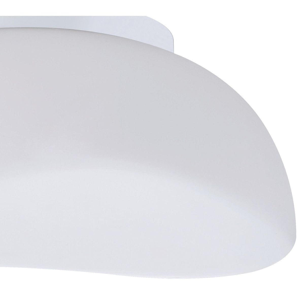Close-up of the Mantra Opal frosted white glass flush ceiling light, showing the curved hemispherical dome and polished chrome mount against a white background.