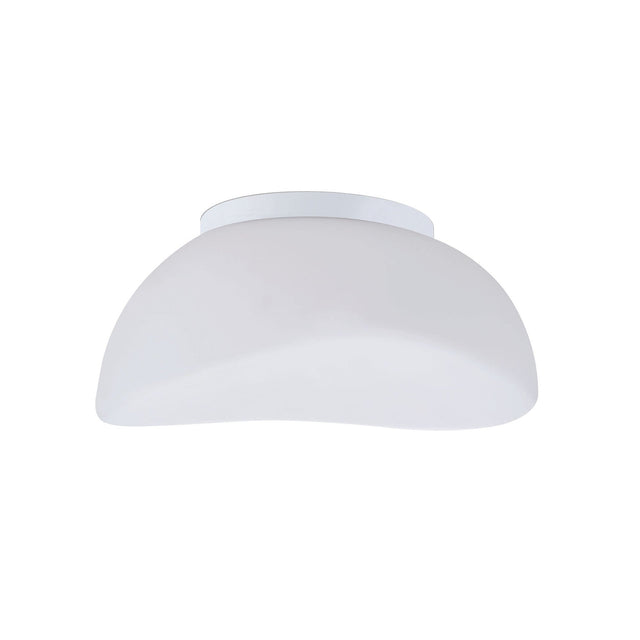 Mantra Opal 3 light flush ceiling light with frosted white glass dome and polished chrome mount, shown on a plain white background.