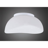 Mantra Opal 3 light flush ceiling fixture with frosted white glass dome and polished chrome mount, shown against a grey background.