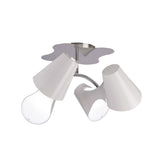 Mantra Ora 4 light semi-flush ceiling light with gloss white curved shades and polished chrome hub, shown on a plain white background.