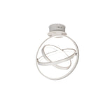Mantra Orbital LED semi-flush ceiling light with three interlocking matt white aluminium rings forming a sculptural sphere, shown on a plain white background.