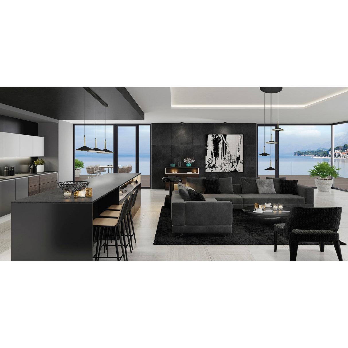 Orion 3 Light LED Bar Pendant Light 24W 3000K - Black & Brass