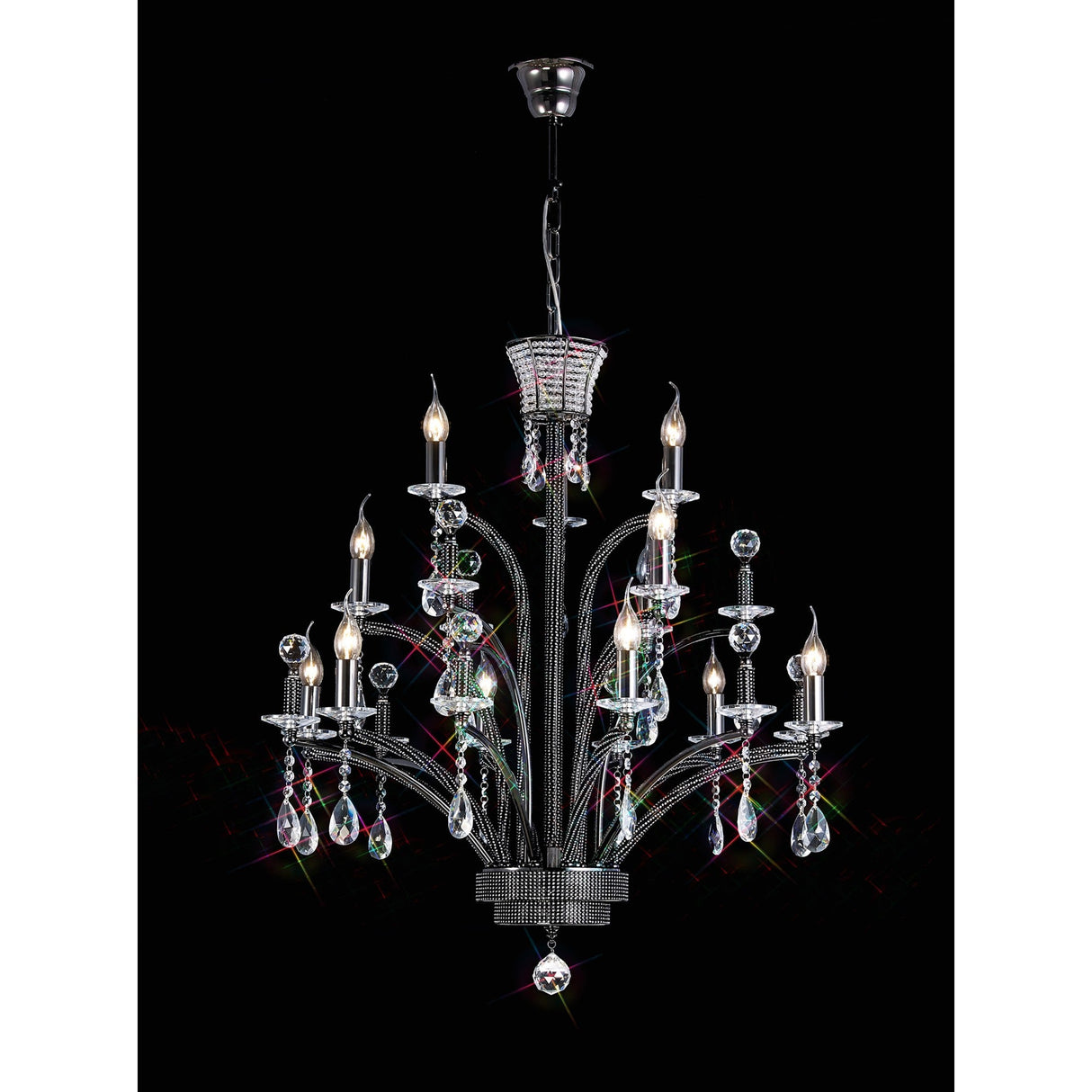 Orlando 80cm Large 12 Light Chandelier - Black Chrome