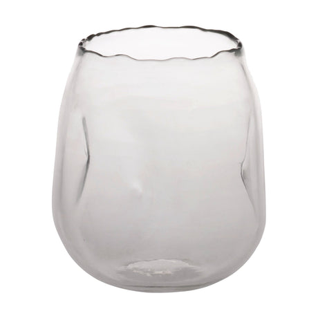 Padada Glass Vase 17cm in clear glass, rounded dimpled body with a wavy irregular rim, shown on a plain white background.