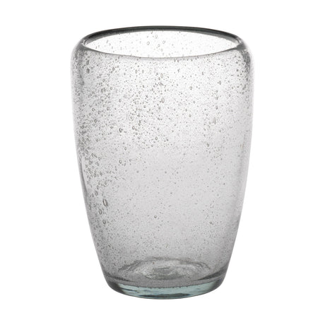 Padada Glass Vase 20.5cm in clear glass with a rounded, tapered body and visible air bubbles throughout, shown on a plain white background.