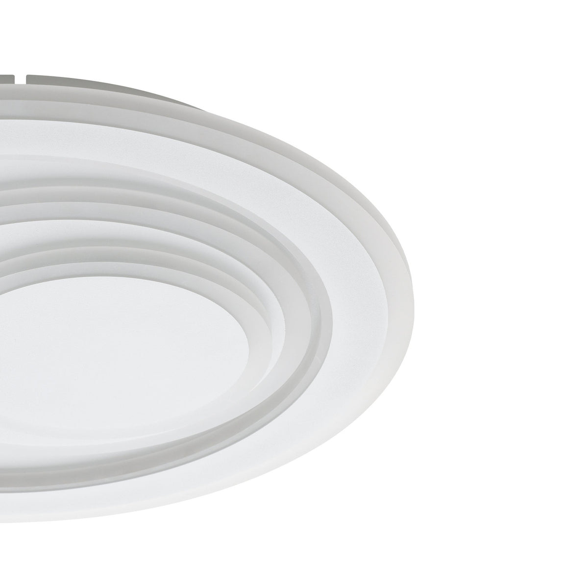 Close-up of the Palagiano 1 LED flush ceiling light in white, 38cm, showing offset stepped rings in white steel and plastic on a plain white background.