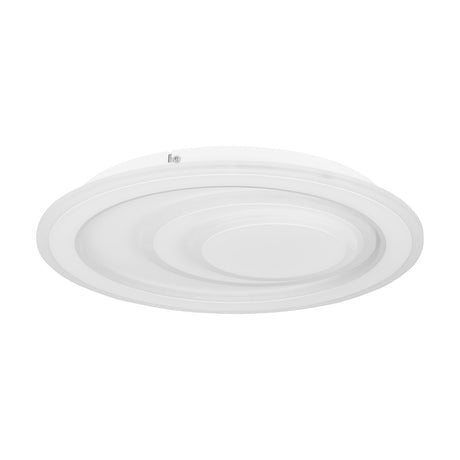 Palagiano 1 LED flush ceiling light, 38cm round white fitting with offset stepped rings and white steel body, shown on a plain white background.
